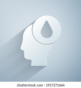 Paper cut Water drop icon isolated on grey background. Paper art style. Vector