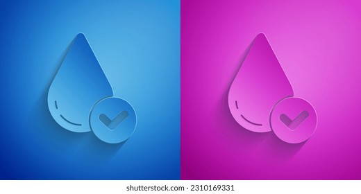 Paper cut Water drop icon isolated on blue and purple background. Paper art style. Vector