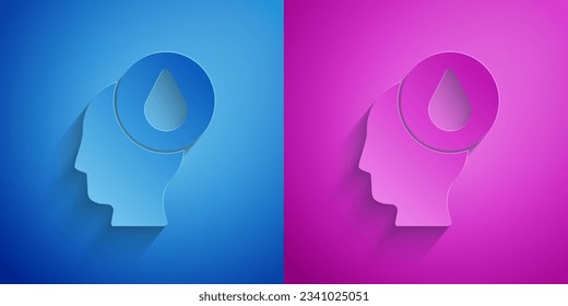 Paper cut Water drop icon isolated on blue and purple background. Paper art style. Vector