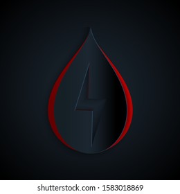 Paper cut Water energy icon isolated on black background. Ecology concept with water droplet. Alternative energy concept. Paper art style. Vector Illustration