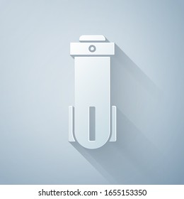 Paper cut Water filter icon isolated on grey background. System for filtration of water. Reverse osmosis system. Paper art style. Vector Illustration