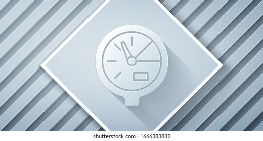 Paper cut Water meter icon isolated on grey background. Paper art style. Vector Illustration