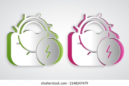 Paper Cut Water Mill Icon Isolated On Grey Background. Water Wheel Energy. Hydro Power Turbine Wheel. Paper Art Style. Vector