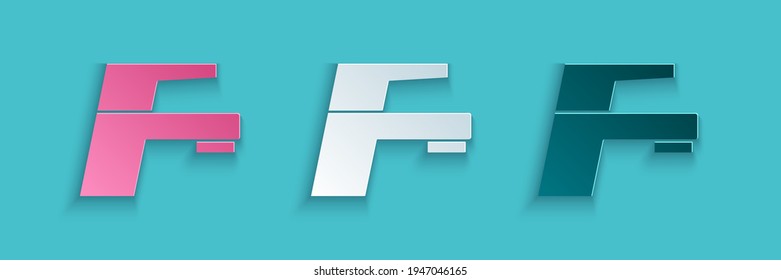 Paper cut Water tap icon isolated on blue background. Paper art style. Vector