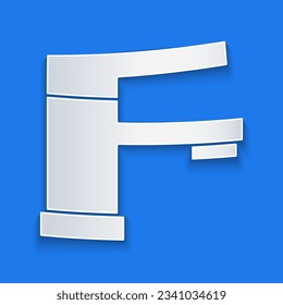 Paper cut Water tap icon isolated on blue background. Paper art style. Vector