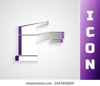 Icono de grifo de agua aislado sobre fondo gris. Estilo de arte de papel. Vector