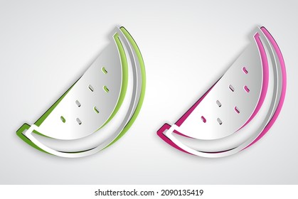 Paper cut Watermelon icon isolated on grey background. Paper art style. Vector