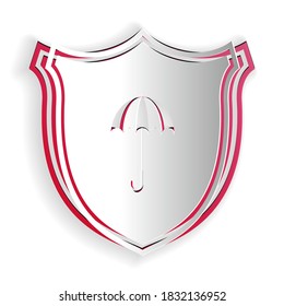 Paper cut Waterproof icon isolated on white background. Shield and umbrella. Water protection sign. Water resistant symbol. Paper art style. Vector.
