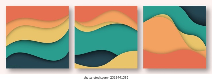 El fondo abstracto de las ondas de corte de papel. Diseño vectorial de arte de papel para el libro de carátulas, folletos, carteles, presentaciones e invitaciones. Colores de contraste.