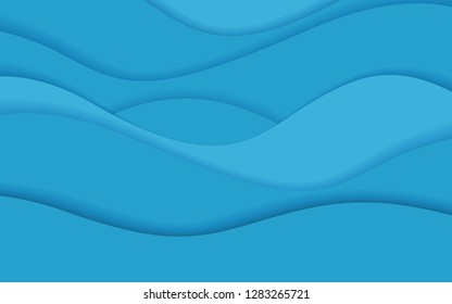 Paper cut waves, abstract sea background, ocean, blue wave pattern. Vector illustration