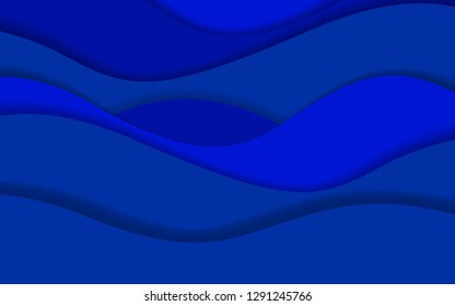 Paper cut waves, abstract sea background, ocean, blue wave pattern. Vector illustration