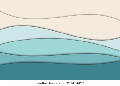 Paper cut waves on the beach 3D background