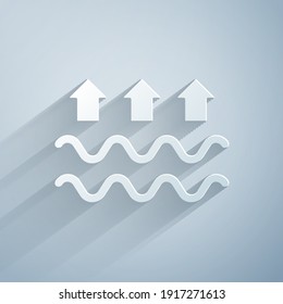 Paper cut Waves of water and evaporation icon isolated on grey background. Paper art style. Vector