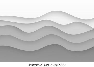 Paper cut wavy lines template in white and gray colors. Vector illustration
