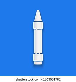 Paper cut Wax crayons for drawing icon isolated on blue background. Paper art style. Vector Illustration