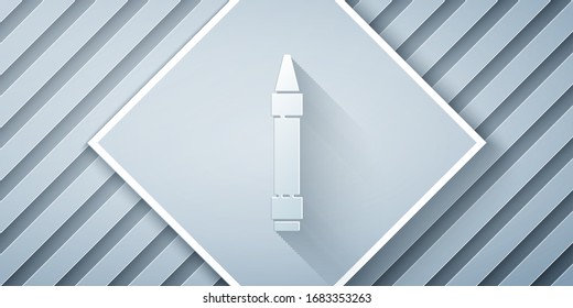 Paper cut Wax crayons for drawing icon isolated on grey background. Paper art style. Vector Illustration