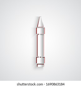 Paper cut Wax crayons for drawing icon isolated on grey background. Paper art style. Vector Illustration
