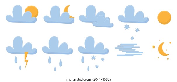 Paper cut weather icons set. Icons for weather forecast.