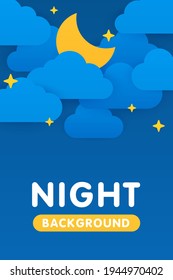 Paper cut weather vertical poster concept. Place for your text. Weather forecast app widgets. Night. Cartoon flat background for smartphone applications. Night landscape. Weather forecast.