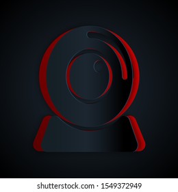 Paper cut Web camera icon isolated on black background. Chat camera. Webcam icon. Paper art style. Vector Illustration