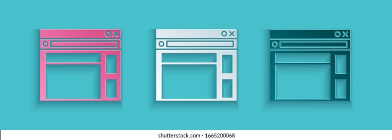 Paper cut Website template icon isolated on blue background. Internet communication protocol. Paper art style. Vector Illustration