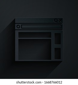 Paper cut Website template icon isolated on black background. Internet communication protocol. Paper art style. Vector Illustration