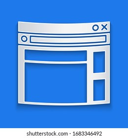 Paper cut Website template icon isolated on blue background. Internet communication protocol. Paper art style. Vector Illustration