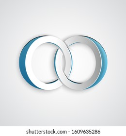 Paper cut Wedding rings icon isolated on grey background. Bride and groom jewelery sign. Marriage icon. Diamond ring icon. Paper art style. Vector Illustration