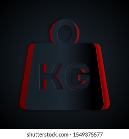 Paper cut Weight icon isolated on black background. Kilogram weight block for weight lifting and scale. Mass symbol. Paper art style. Vector Illustration