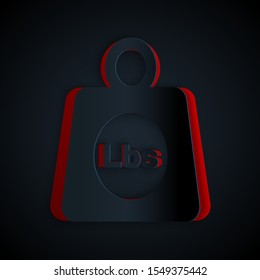 Paper cut Weight pounds icon isolated on black background. Pounds weight block for weight lifting and scale. Mass symbol. Paper art style. Vector Illustration