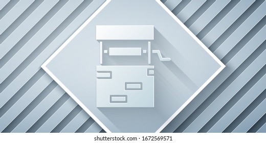 Paper cut Well icon isolated on grey background. Paper art style. Vector Illustration