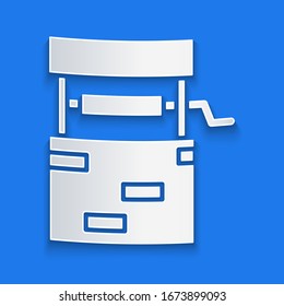 Papierschnitt Well-Symbol einzeln auf blauem Hintergrund. Kunststil aus Papier. Vektorillustration-Illustration