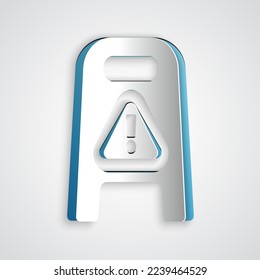 Paper cut Wet floor and cleaning in progress icon isolated on grey background. Cleaning service concept. Paper art style. Vector Illustration