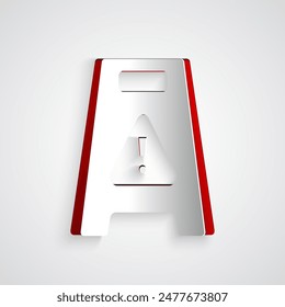 Paper cut Wet floor and cleaning in progress icon isolated on grey background. Cleaning service concept. Paper art style. Vector