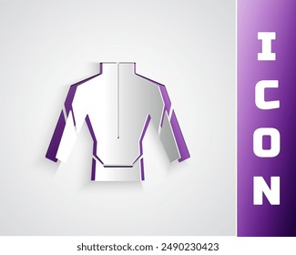 Traje de neopreno para el icono de buceo aislado sobre fondo gris. Equipo de buceo submarino. Estilo de arte de papel. Vector