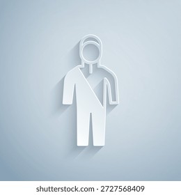 Paper cut Wetsuit for scuba diving icon isolated on grey background. Diving underwater equipment. Paper art style. Vector