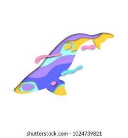 Paper cut whale shape 3D origami. Trendy concept fashion design. Vector illustration