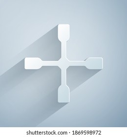 Paper cut Wheel wrench icon isolated on grey background. Wheel brace. Paper art style. Vector