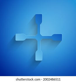 Paper cut Wheel wrench icon isolated on blue background. Wheel brace. Paper art style. Vector