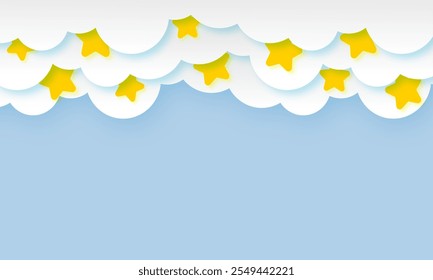 paper cut white clouds and star  illustration