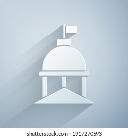 Paper cut White House icon isolated on grey background. Washington DC. Paper art style. Vector