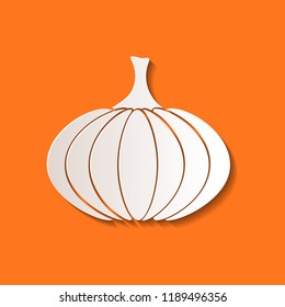 Paper cut white pumpkin vector icon isolated on orange background; paper art illustration for Halloween and Thanksgiving seasonal greetings and postcards; template for laser and plotter cutting