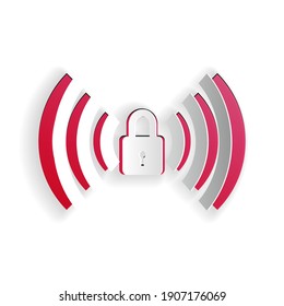 Paper cut Wifi locked sign icon isolated on white background. Password Wi-fi symbol. Wireless Network icon. Wifi zone. Paper art style. Vector.