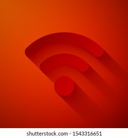 Paper cut Wi-Fi wireless internet network symbol icon isolated on red background. Paper art style. Vector Illustration