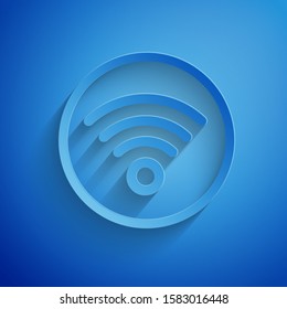 Paper cut Wi-Fi wireless internet network symbol icon isolated on blue background. Paper art style. Vector Illustration