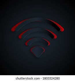Paper cut Wi-Fi wireless internet network symbol icon isolated on black background. Paper art style. Vector.