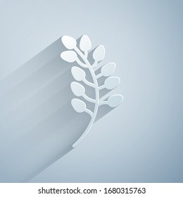 Paper cut Willow leaf icon isolated on grey background. Paper art style. Vector Illustration