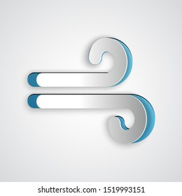 Paper cut Wind icon isolated on grey background. Windy weather. Paper art style. Vector Illustration