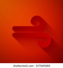 Paper cut Wind icon isolated on red background. Windy weather. Paper art style. Vector Illustration