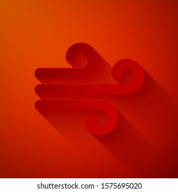 Paper cut Wind icon isolated on red background. Windy weather. Paper art style. Vector Illustration